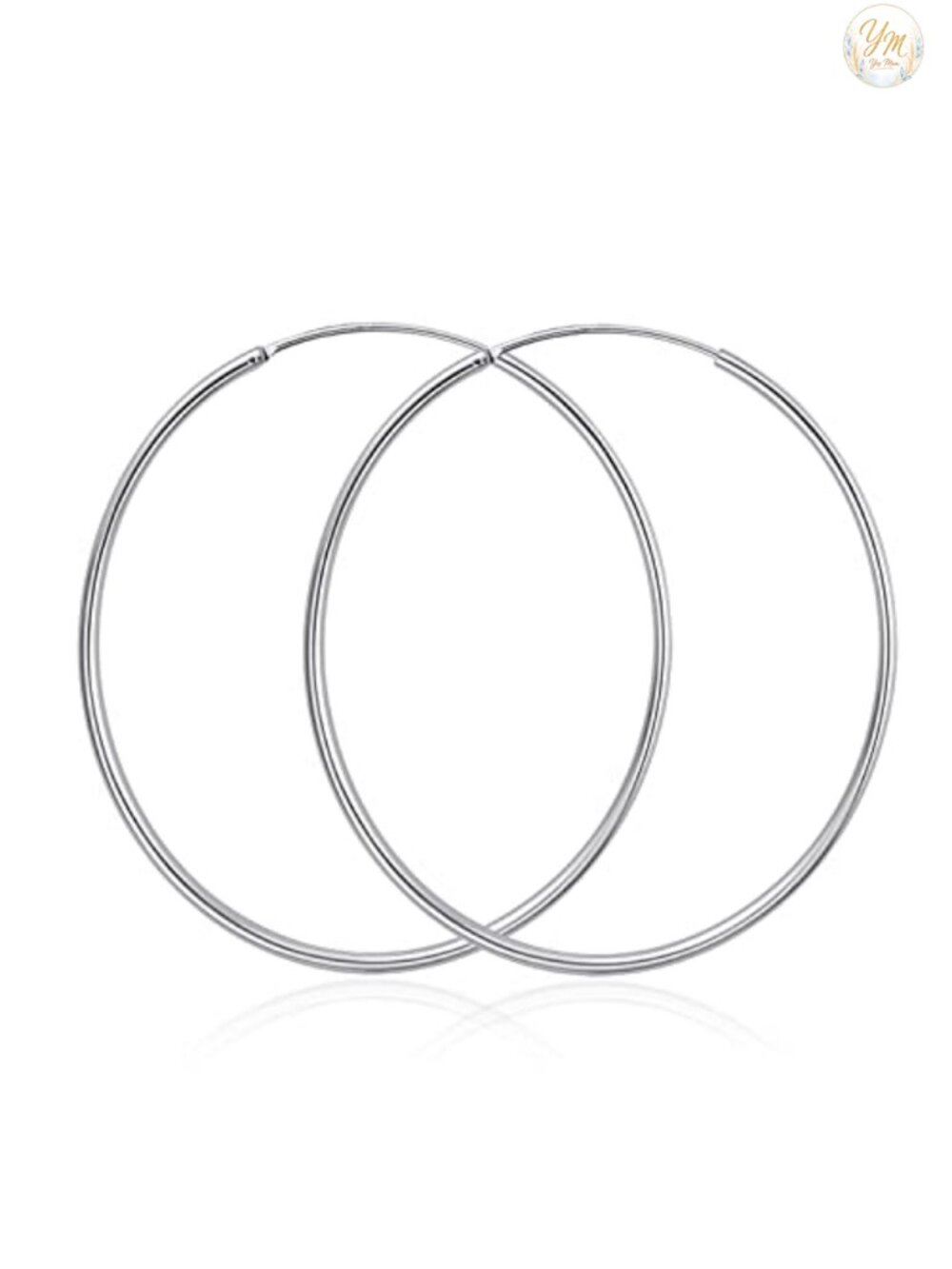 Sterling Silver Hoop Earrings Polished Round Circle Endless 50mm